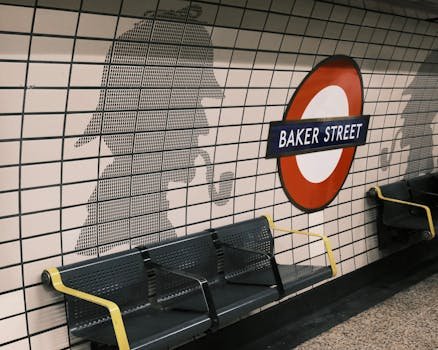 Silhouette of Sherlock Holmes at Baker Street Station, London Tube.